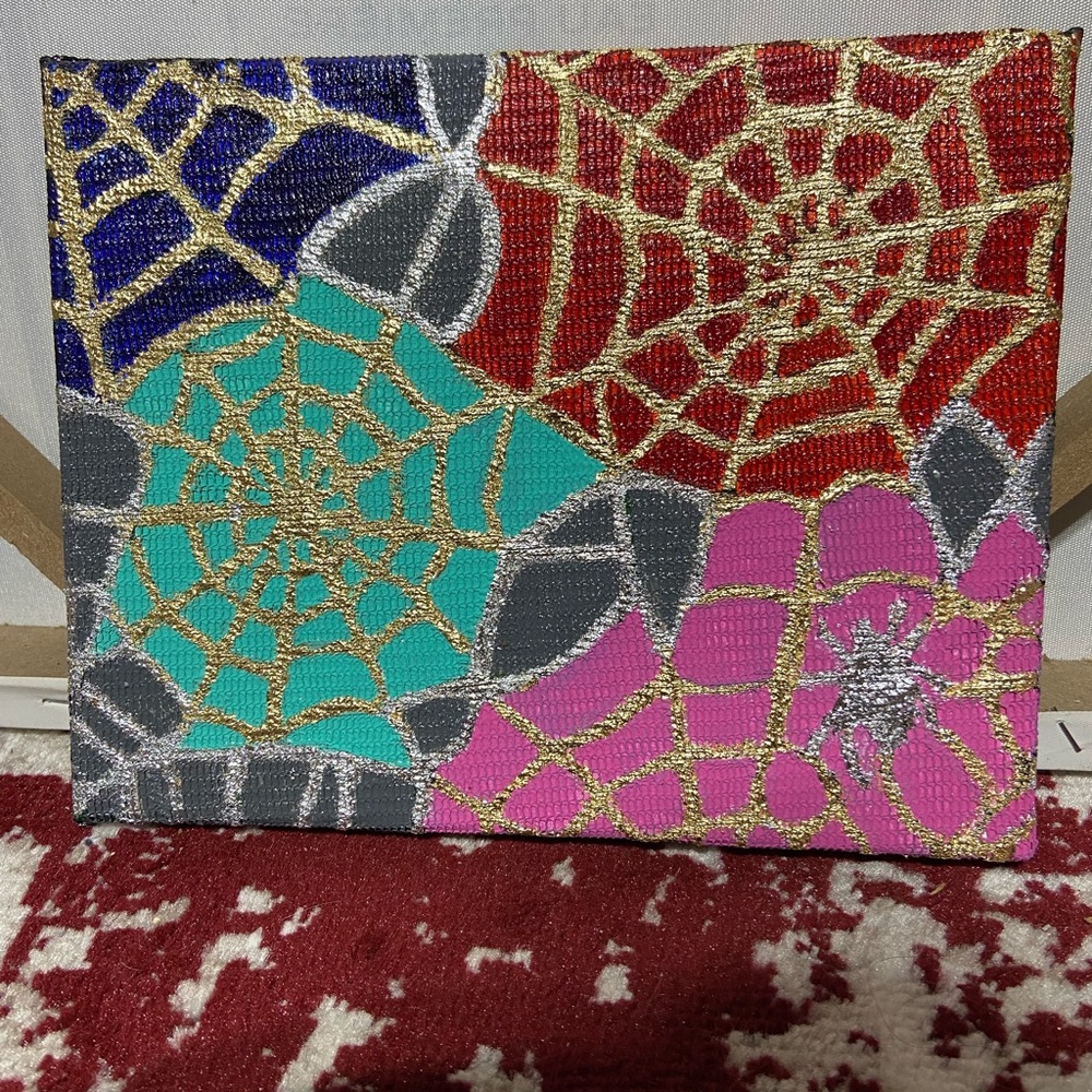 Hand Painted and Gilded Halloween Theme Lace on Canvas
